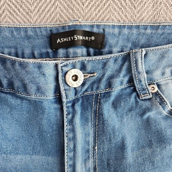Ashley Stewart Jeans Size 14 Medium Wash Rhinestone Raw Edge Bootcut Leg 147502 - Picture 11 of 16
